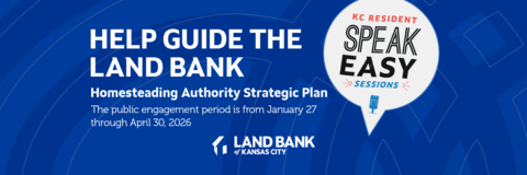 Land Bank logo and Speak Easy logo announcing the event. 