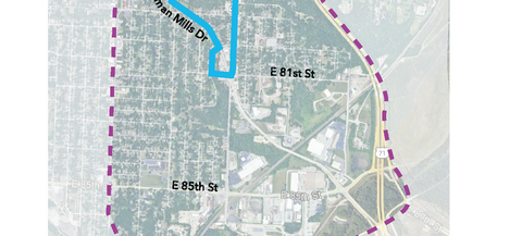 Map of the area with the walking tour route highlighted