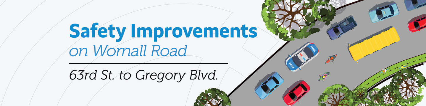 Banner that reads "safety improvements on Wornall Road, from 63rd Street to Gregory Boulevard"