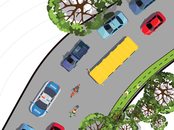 animation of various modes of travel on a road